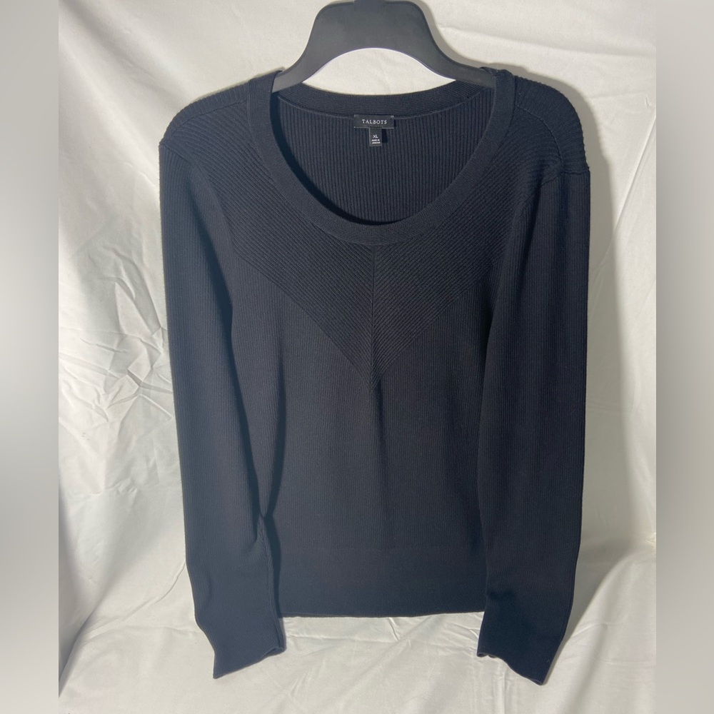 Talbots Women’s Ribbed Classic Black Crew Neck Sweater Size Extra Large